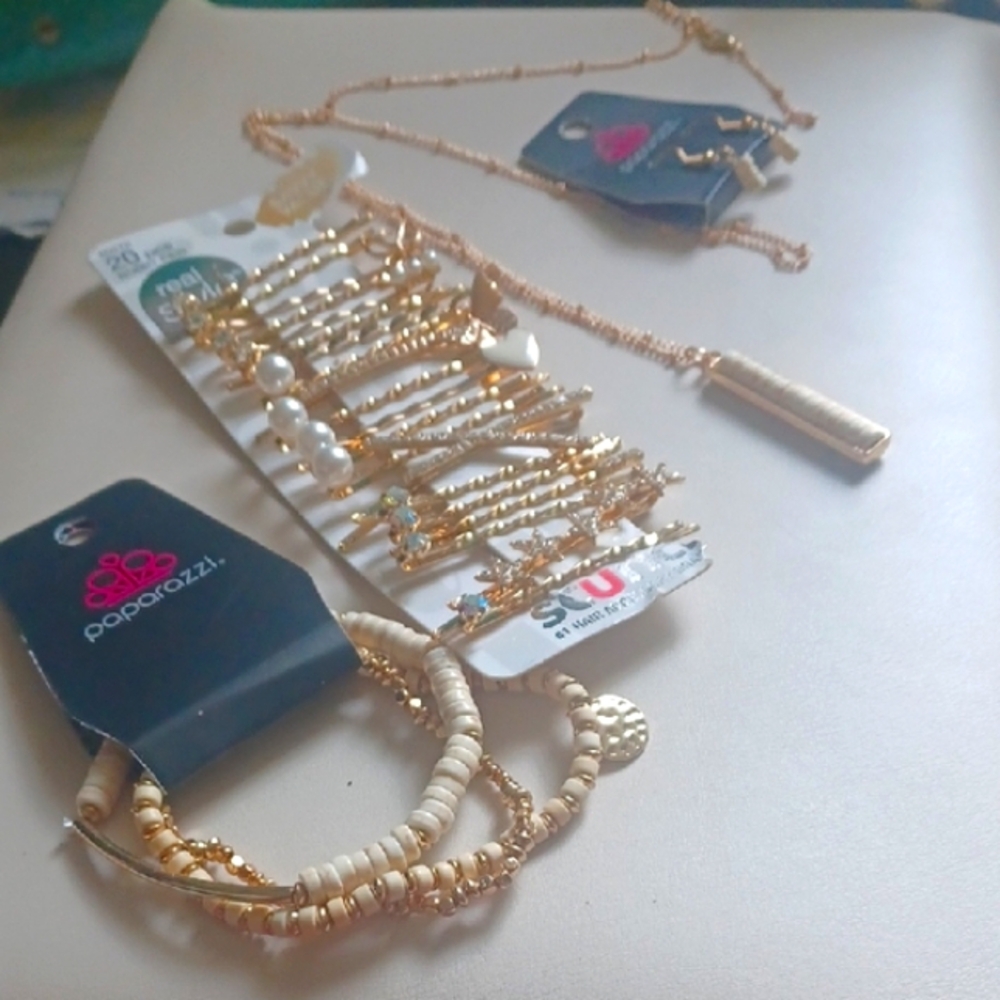 Paparazzi Gold and Cream Earring Collection